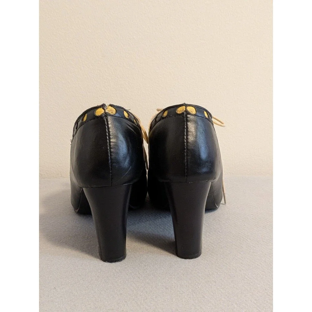 Vintage Style Black Yellow Oxford Brogue Pumps Artsy Spectator Heels EU 43